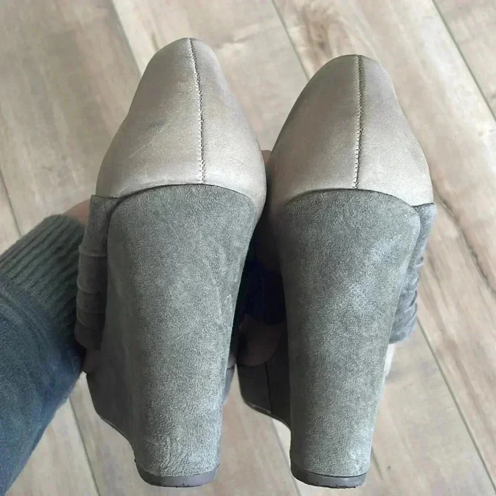 Seychelles Women's Platform Wedge Shoes Wide Cinch Mid Strap Tan Gray Sz 10